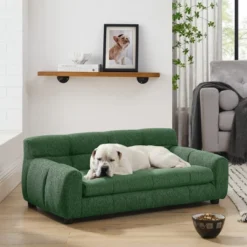 SEVOBAL Pet Beds Dark Gray Soft Comfortable Dog Sofa With Backrest Armrests Standard Size For Living Room Bedroom, Green, 38.5"*22.5"*13.5" -Household Items GUEST 52333829 9e34 4f48 8555 c3b1b73a573f