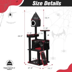 Sevobal Pet Tower, Gothic Cat Tree Tower With Scratching Posts And Caves, Multi-Level Activity Center For Indoor Cats, Black, 27.4"*19.1"*64.2" -Household Items GUEST 523cfa05 0ede 4319 b319 2580de600783