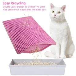 SEVOBAL Litter Box Mat With Double Layers Urine-Proof Non-Slip Litter Trapping Mat Easy Clean Kitty Litter Scatter Control, Pink, 54"*36"*1.5"