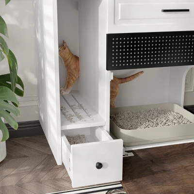SEVOBAL Pet Crates And Houses Multi Function Litter Cabinet Cat Furniture Dual Storage System Grooved Entryway, Brown, 31.8"*22"*31.8" 5 SEVOBAL Pet Crates And Houses Multi Function Litter Cabinet Cat Furniture Dual Storage System Grooved Entryway, Brown, 31.8"*22"*31.8" - Image 3