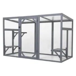 SEVOBAL Pet Crates And Houses Outdoor Wood Cat Enclosure With 3 Platforms Lockable Door Sun Sheet Roof Large Run For Pets, Gray, 70.87"*31.5"*44.3" -Household Items GUEST 54ca0607 d4c1 41e1 9998 61eb0f10b7a7
