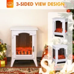 SEVOBAL Fireplace Insert Heater Mantel 3D Flame Quartz Fireplace Stove Bottom Air Outlet Fire Place Panoramic 3-Side View, White, 18.31"*14.17"*23.62" -Household Items GUEST 558cbdba d16c 4525 8311 8c238683129f