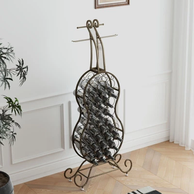 SEVOBAL Racks Unique Cello Shaped Freestanding Rack Space-Efficient Vertical Storage Design For Rooms, Antique Brown, 29.33"*6.34"*67.4" 3 SEVOBAL Racks Unique Cello Shaped Freestanding Rack Space-Efficient Vertical Storage Design For Rooms, Antique Brown, 29.33"*6.34"*67.4"