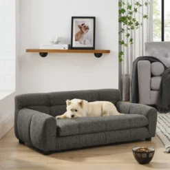 SEVOBAL Pet Beds Dark Gray Soft Comfortable Dog Sofa With Backrest Armrests Standard Size For Living Room Bedroom, Gray, 38.5"*22.5"*13.5" -Household Items GUEST 59047fe7 4386 4919 be29 b2a5c50c4c3f