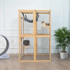 Sevobal Pet Carriers, Cat Cages Indoor Enclosure With Platforms And Lock, Cats Crate Large Exercise Place Ideal For 1-2 Cats, Brown, 39.4"*33.3"*63.8"
