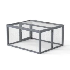 SEVOBAL Pet Crates And Houses Folding Rabbit Hutch Lockable Doors Ground Stakes For Indoor And Outdoor Patio Garden Deck, Gray, 43.3"*37"*21.3"