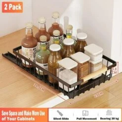 SEVOBAL Pull Out Cabinet Organizer Slide Out Drawer No Drill Pull Out Sliding Pull-Out Pantry Shelves Kitchen Bathroom, Black, 15.99"*11.31"*5.46" -Household Items GUEST 5ce30196 e8b8 4b38 a5c8 c66cb654422a
