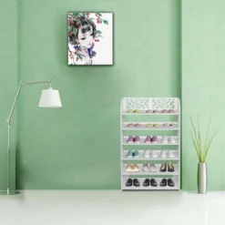 SEVOBAL 6-Tier Hollow Carved Shoe Rack Board Shoe Storage Organizer Cabinet For Narrow Entryway Space-Saving Boots Display, White, 39.76"*10.43"*4.72"