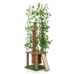 SEVOBAL Pet Tower Cat Tree With Artificial Leaves, Cat Condo And Scratching Post, Modern Cat Furniture, Brown, 19.30"*27.20"*76.80" -Household Items GUEST 5edd1255 dec3 4a0e 8823 0dbf85cb3ed8