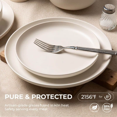 SEVOBAL 12-Piece Stoneware Dinnerware Set With Mug Microwave Dishwasher Friendly Stackable Matte Glaze Plates Bowls Service For 3, White, 10"*10"*2.4" 3 SEVOBAL 12-Piece Stoneware Dinnerware Set With Mug Microwave Dishwasher Friendly Stackable Matte Glaze Plates Bowls Service For 3, White, 10"*10"*2.4"