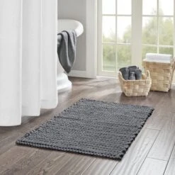 SEVOBAL Bathroom Rugs Bath Mat Rug Home Decor Carpet Shower Mat Home Decor Chenille Chain Stitch For Shower Room Bathroom Home, Gray, 40"*24"*0.5"