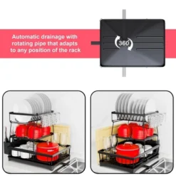 SEVOBAL 3-Tier Dish Drying Rack Drain Board Tray Dish Rack Utensil Cutting Board Holder Kitchen Organizer Kitchen Counter, Black, 16.97"*11.7"*5.66" -Household Items GUEST 6227de21 86f1 429d 9b4d 4807434a2187
