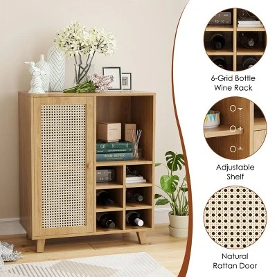 SEVOBAL 47" Sideboard Cabinet Storage Bar Cabinet With Rose Racks Buffet Cabinet For Home Living Room Kitchen Entryway, Beige, 15"*27.5"*33.8" 6 SEVOBAL 47" Sideboard Cabinet Storage Bar Cabinet With Rose Racks Buffet Cabinet For Home Living Room Kitchen Entryway, Beige, 15"*27.5"*33.8" - Image 4