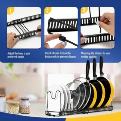 SEVOBAL 2PC Pot Rack Expandable Pan Organizer Lid Holder 10 Adjustable Compartment Kitchen Cabinet Cookware Baking Rack, Black, 12.48"*8.19"*4.68" -Household Items GUEST 626e9d75 6883 4c4c b6ca 04362756f9b2