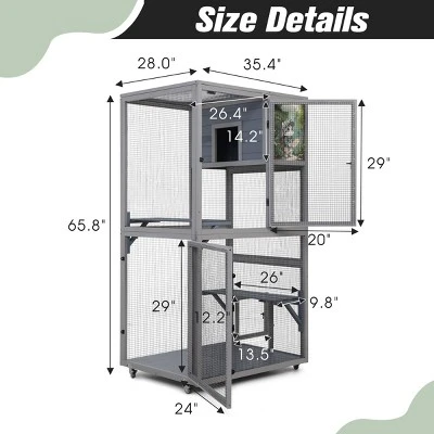 SEVOBAL 35" Catio Outdoor Cat Enclosure Cat Patio Enclosure With 2 Platforms Cat Condo Outdoor Wooden Movable Cats Cage With 4 Wheels Outdoor 4 SEVOBAL 35" Catio Outdoor Cat Enclosure Cat Patio Enclosure With 2 Platforms Cat Condo Outdoor Wooden Movable Cats Cage With 4 Wheels Outdoor - Image 2