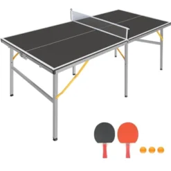SEVOBAL Table Tennis Accessories 6ft Foldable Ping Pong Table With Net Paddles And Balls For Indoor And Outdoor Games, Black, 39"*39"*3.94" -Household Items GUEST 6386a2f0 b819 4de4 922b e041ce318b3c