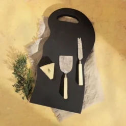 SEVOBAL Serving Platters Artisan Wooden Cheese Board For Serving And Entertaining, Ideal For Parties, Wine Nights, And Gifts, Black, 15.5"*12"*5"