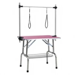SEVOBAL Pet Grooming Tool 46-Inch Foldable Pet Grooming Table Stainless Steel Frame With Rubber Pads Adjustable, Pink, 46.00"*23.60"*30.00" -Household Items GUEST 6670550e 0ea8 4292 9d83 cc8cd654598e 1