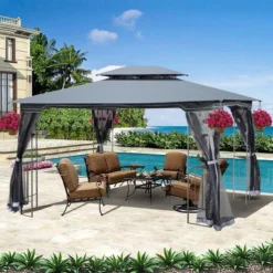 Sevobal Patio Umbrellas Outdoor Patio Gazebo Canopy Tent With Ventilated Double Roof And Detachable Mesh Screen On All Sides, Gray, 165"*120"*108" -Household Items GUEST 667398cf af93 47c8 a1e1 141963542e51