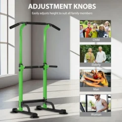SEVOBAL Adjustable Pull Up Bar Dip Station 10 Height Settings 400LBS Capacity Multifunctional Home Gym Strength Exercise, Green, 29.13"*31.89"*82.68"