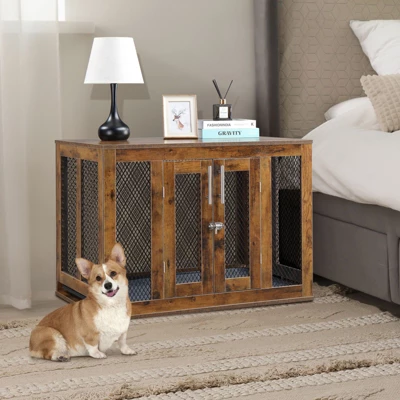 SEVOBAL Pet Crates And Houses Rustic Chic Pet Crate And Side Table, Multi-Functional Furniture For Dogs And Cats In Bedroom, Brown, 40.4"*26.9"*7.3" 3 SEVOBAL Pet Crates And Houses Rustic Chic Pet Crate And Side Table, Multi-Functional Furniture For Dogs And Cats In Bedroom, Brown, 40.4"*26.9"*7.3"