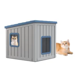 SEVOBAL Pet Crates And Houses Slanted Roof Pet House Two Entry Doors Rain Protection Simple Setup For Indoor Outdoor Use, Blue, 24.65"*21.5"*22.21" -Household Items GUEST 6864d3cc 9838 4ec5 a26f 3fb340a62396