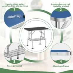 SEVOBAL Pet Grooming Tool Inch Foldable Dog Grooming Table For Home With Adjustable Arm, Non-Slip Surface And Storage, Blue, 46.00"*24.00"*29.30" -Household Items GUEST 69aa97b2 a8e7 4b82 a4ba 3e771d5d15ba 1