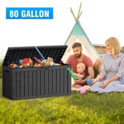 SEVOBAL Deck Boxes 80 Gal Outside Storage Box Container For Storage Patio Furniture, Garden Tools, Black, 46.26"*18.7"*23.23"