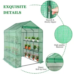 SEVOBAL Greenhouse Iron Pipe Steeple With 8 Pieces Grid Flower Stand With Zipper Rolling Door PE Green House Walk In Planting, Green, 93"*28"*18" -Household Items GUEST 6be9b079 d6c9 495c b376 adc5dbc2b292