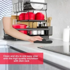 SEVOBAL 3-Tier Dish Drying Rack Drain Board Tray Dish Rack Utensil Cutting Board Holder Kitchen Organizer Kitchen Counter, Black, 16.97"*11.7"*5.66" -Household Items GUEST 6db7e037 5dca 4388 9502 64bf431f56d8