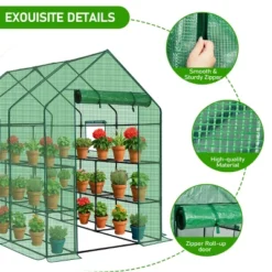 SEVOBAL Greenhouse Outdoor Durable PE Plant Green House For Frost Protection Shelf Clips Roll-up Zipper Door Walk-in For Planter, Green, 99"*37"*17" -Household Items GUEST 70b2f318 fdf2 4866 aab6 3c9bf9d336a8