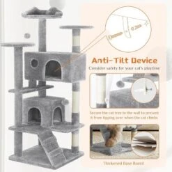 Sevobal Pet Tower Cat Tree Tower, Multi-Level With Sisal Grab Post, Indoor Apartment With Ladder, Plush Toys, Rest And Play, Gray, 19.7″*19.7″*53.14″ -Household Items GUEST 70fec303 79bf 47f8 acea 3f1dbfcddbae