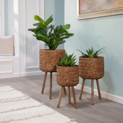 SEVOBAL Planters 11/13/15" Eco Friendly Bamboo Wood Planters Set Ideal For Indoor And Outdoor Plant Display, Brown, 15.00"*15.00"*26.00" -Household Items GUEST 7225af4f 8541 4df6 87e5 813d55f6f2cd