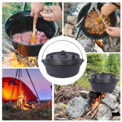SEVOBAL Grill Cookware Outdoor Dutch Oven With Skillet Lid For Group Cooking And Camping Use Area, Black, 15.3"*17"*7.8"