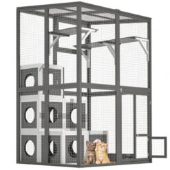 SEVOBAL Pet Crates And Houses Cat Crate Furniture Style Heavy Duty Kennel Cage, Stylish Pet Crate, Multiple Functional Spaces, Grey, 49.6"*44.7"*75.6" -Household Items GUEST 733fa5dd 8093 4054 9683 1286e1babe01