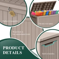 SEVOBAL Deck Boxes, 230 Gal Outdoor Storage Deck Box, Small Patio Storage Bin For Garden Tools, Brown, 57.87"*32.24"*33.66" -Household Items GUEST 735e454c 263c 4b30 8420 0eba02cd50a2