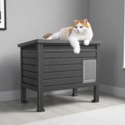 SEVOBAL Pet Crates And Houses Weatherproof Outdoor Shelter, PP Material With Door, Cozy Raised For Cats, Small Animals, Black, 31.02"*19.09"*26.73" -Household Items GUEST 73deefb9 f3aa 4789 a5e0 74074a873827