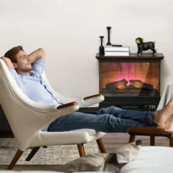 SEVOBAL Fireplace Insert Heater Mantel 3D Flame Quartz Fireplace Stove Bottom Air Outlet Fire Place Panoramic 3-Side View, Brown, 32"*15"*34" -Household Items GUEST 74112179 2c90 42a6 9315 429fdd39e27e