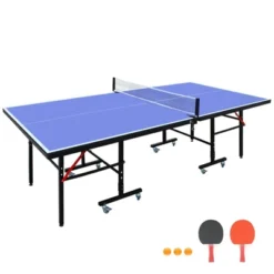 SEVOBAL Table Tennis Accessories 8ft Foldable Portable Ping Pong Table Set With Net And Paddles For Indoor Games, Blue, 50"*26"*6" -Household Items GUEST 74520506 8754 460d 8c35 7c760e9c9a82