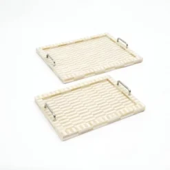 SEVOBAL Serving Platters 2 Set Handcrafted Checkered Serving Trays With Elegant Bone And Resin Set With Handles For Dining, Yellow, 18"*14"*2.5" -Household Items GUEST 74f88503 3bc1 4715 bbd1 6877ef22f922