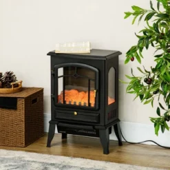 SEVOBAL Fireplace Insert Heater Mantel 3D Flame Fireplace Stove Bottom Air Outlet Fire Place Panoramic Fire Place Heater, Black, 16.9"*12.1"*21.7"