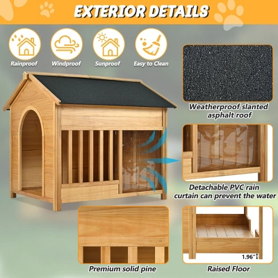 SEVOBAL 60.2" Large Outdoor Dog House Dog Crate Pet Crate Dog Kennel Pet House Porch Asphalt Roof Elevated Floor Side Window, Brown, 60.2"*44"*40" 4 SEVOBAL 60.2" Large Outdoor Dog House Dog Crate Pet Crate Dog Kennel Pet House Porch Asphalt Roof Elevated Floor Side Window, Brown, 60.2"*44"*40" - Image 2
