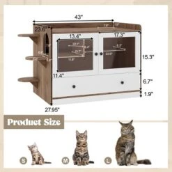 SEVOBAL Pet Crates And Houses Modern Glass Door Litter Cabinet Multi Function Pet Furniture Playful Design, Brown, 43"*23.6"*27.95" -Household Items GUEST 78454ea4 0d42 45d5 9748 76175a21ca4e