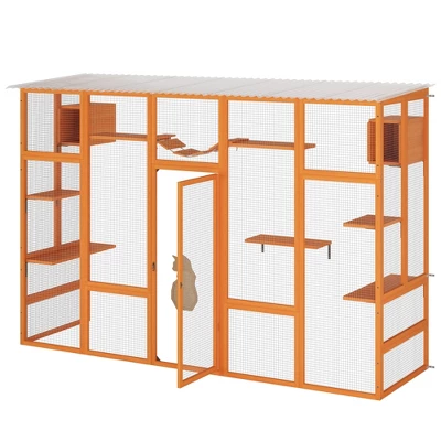 Sevobal Pet Crates And Houses, Wooden Cat Enclosure With 6 Jumping Platforms Cat Bridge And Scratching Board 2 Cat Condos, Orange, 100.78"*35.4"*72" 7 Sevobal Pet Crates And Houses, Wooden Cat Enclosure With 6 Jumping Platforms Cat Bridge And Scratching Board 2 Cat Condos, Orange, 100.78"*35.4"*72" - Image 5