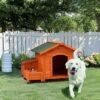 SEVOBAL Pet Crates And Houses Premium Wooden Dog House, Spacious Indoor, Outdoor Shelter With Food Storage, Feeding Station, Orange, 35.8"*29.1"*7.5"