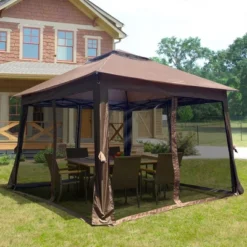 Sevobal Patio Umbrellas Outdoor Pop Up Gazebo Canopy, 2-Tier Soft Top Event Tent, Suitable For Backyard Garden Camping Area ,Brown, 132"*132"*102" -Household Items GUEST 79ac4b20 a06e 499a 9015 dea37aa4b178