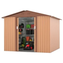 SEVOBAL Storage Sheds Outdoor Storage Room With All-Weather Design Metal Tool Shed For Backyard, Patio, Lawn, Brown, 101.18"*100.39"*70.28"