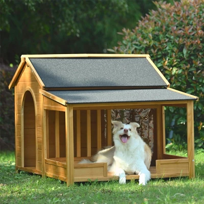 SEVOBAL 60.2" Large Outdoor Dog House Dog Crate Pet Crate Dog Kennel Pet House Porch Asphalt Roof Elevated Floor Side Window, Brown, 60.2"*44"*40" 3 SEVOBAL 60.2" Large Outdoor Dog House Dog Crate Pet Crate Dog Kennel Pet House Porch Asphalt Roof Elevated Floor Side Window, Brown, 60.2"*44"*40"