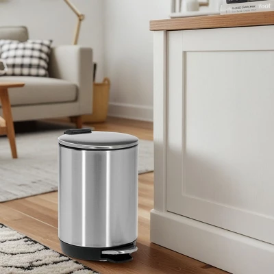 SEVOBAL Trash Can Kitchen Garbage Can Trash Cans Trashcan Round Stainless Steel With Soft Close Lid Step Foot Pedal Bathroom , Black, 12"*9"*7" 5 SEVOBAL Trash Can Kitchen Garbage Can Trash Cans Trashcan Round Stainless Steel With Soft Close Lid Step Foot Pedal Bathroom , Black, 12"*9"*7" - Image 3