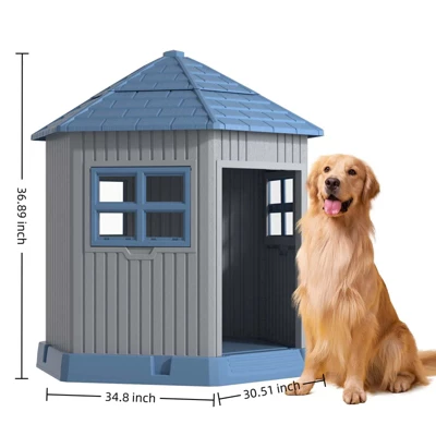 SEVOBAL Pet Crates And Houses Barn Dog House Removable Roof Easy Cleaning Waterproof UV Protected For Outdoor Yard Patio, Blue, 34.8"*30.51"*36.89" 7 SEVOBAL Pet Crates And Houses Barn Dog House Removable Roof Easy Cleaning Waterproof UV Protected For Outdoor Yard Patio, Blue, 34.8"*30.51"*36.89" - Image 5